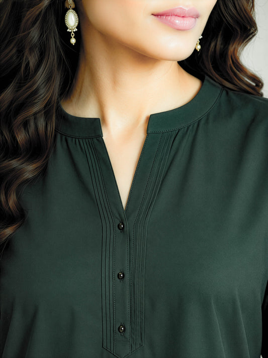Bottle Green Solid Kurta Palazzo Co-Ord Set