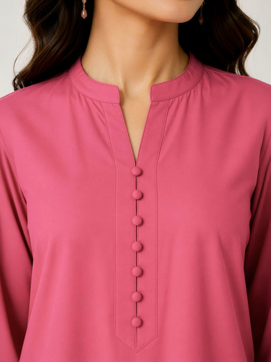 Solid Rose Pink Ethnic Kurta with Palazzo Pant