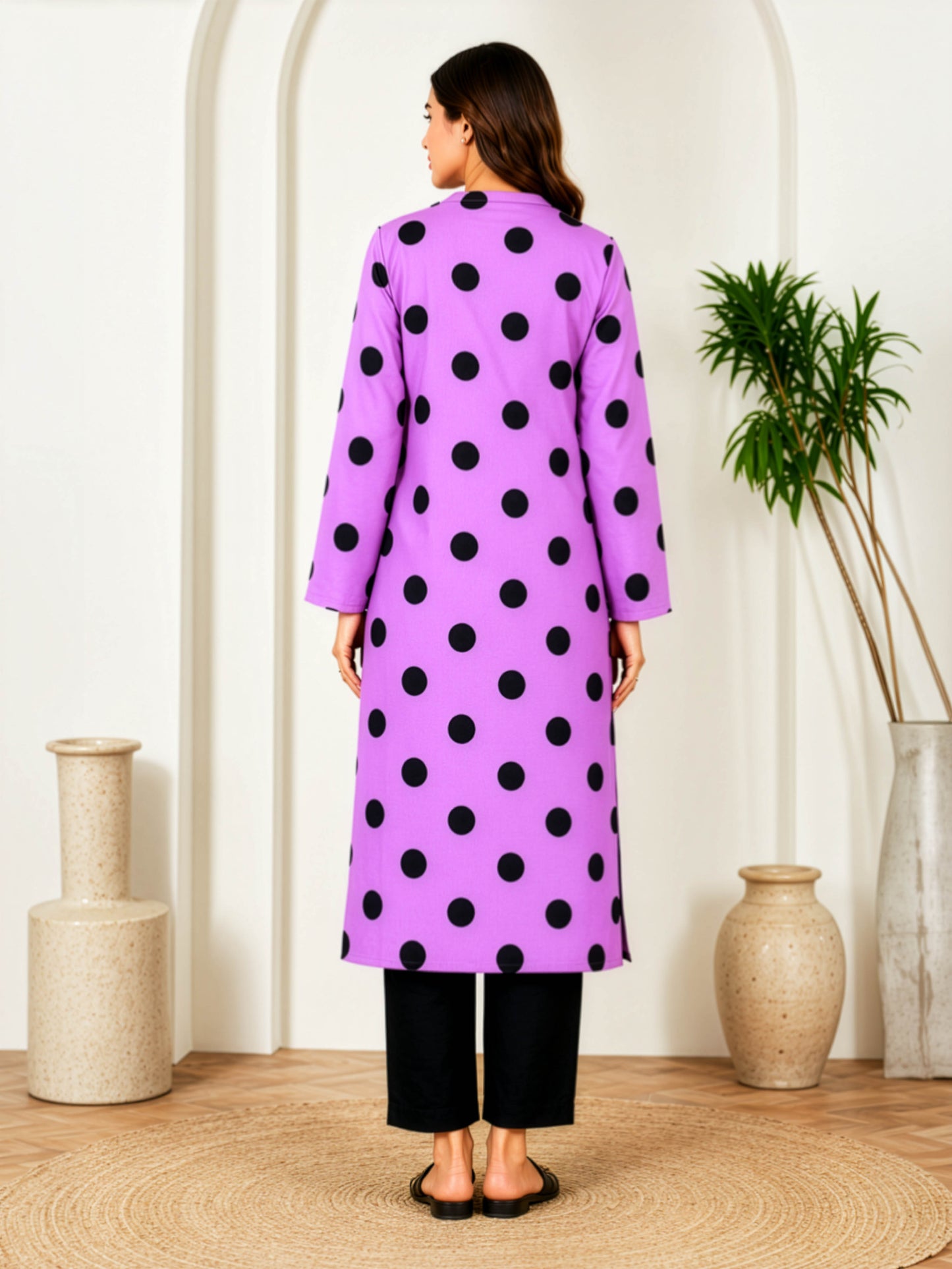 Lilac Polka Charm – Unstitched 2 Piece Linen Suit