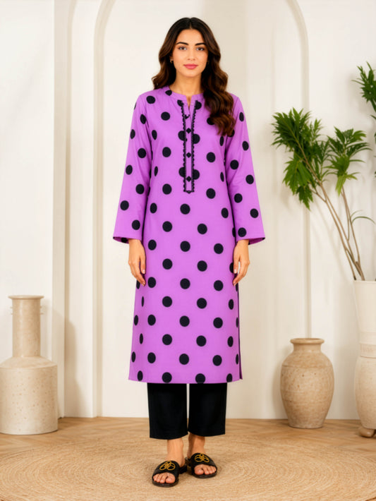 Lilac Polka Charm – Unstitched 2 Piece Linen Suit