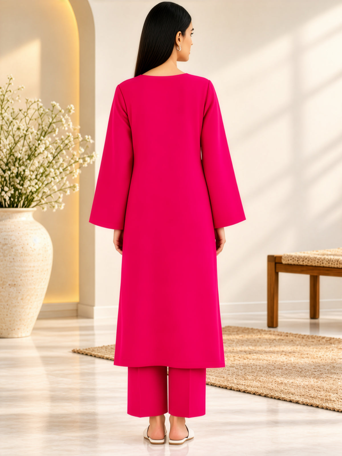 Women's Fuchsia Pink Straight Kurta with Trouser