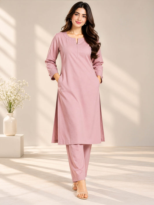 Rosewood Charm — Stone Linen Kurta Set