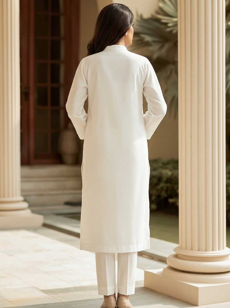 Classic Ivory White Straight Kurta & Trouser Set