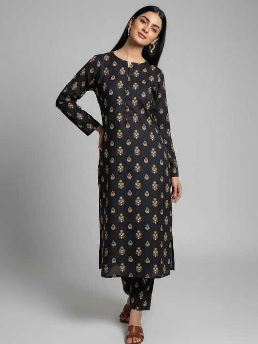 Midnight Charm Printed 2 PCS Kurta Set