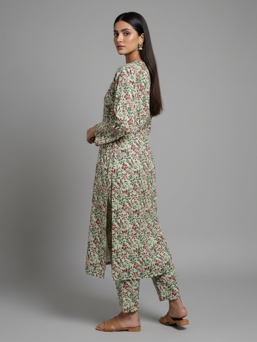 Mint Blossom Printed Kurta Set