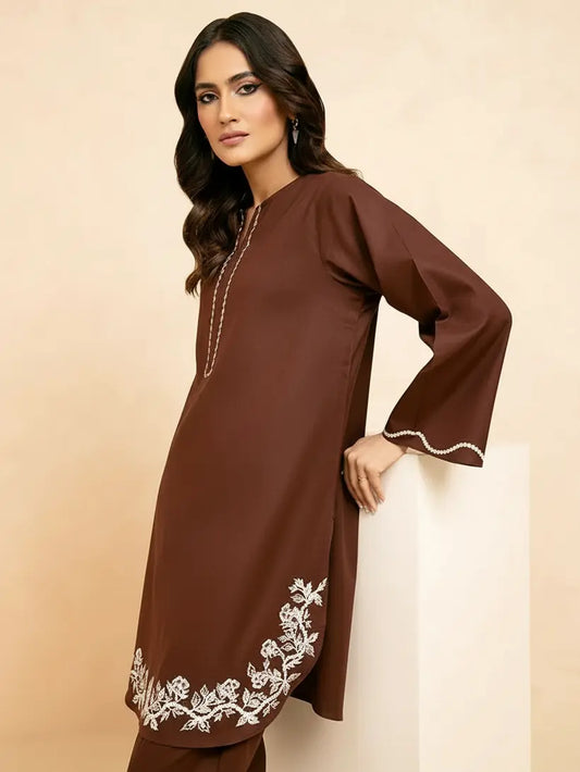 Jacquard Khaddar Embroidered Kurta Set (Pret)