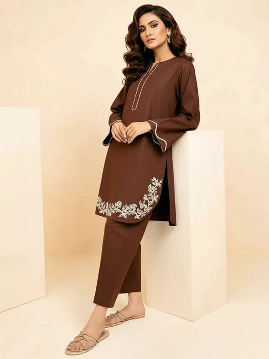 Jacquard Khaddar Embroidered Kurta Set (Pret)