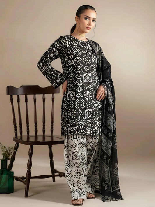 3 Piece Stone Linen-Printed (Pret)