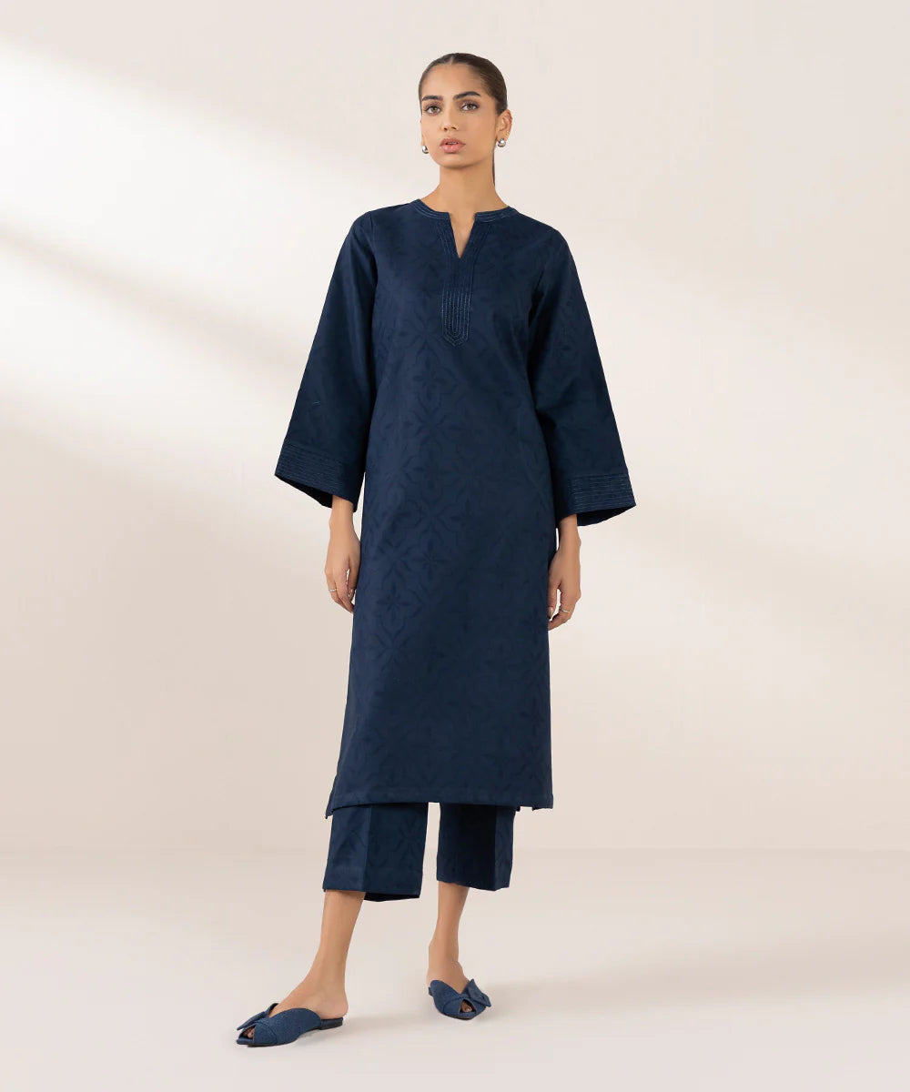 Jacquard Cotton 2 Piece Kurta Set (Pret)