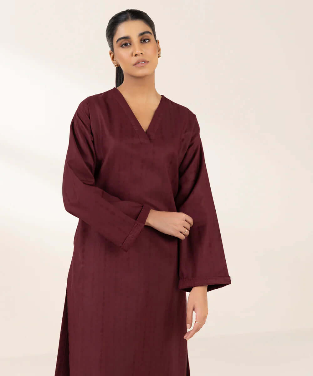 Jacquard Cotton 2 Piece Kurta Set (Pret)