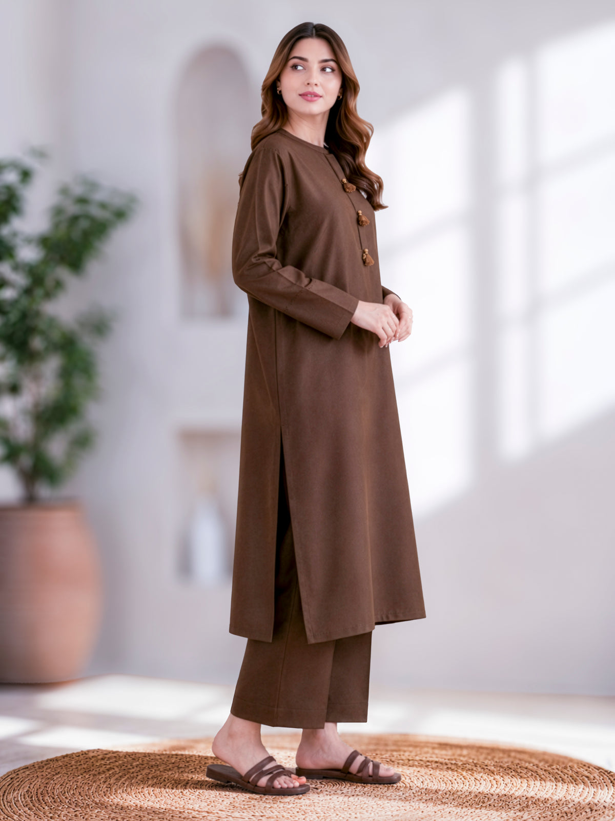 Everyday Essential Brown Kurta Co-Ord Set