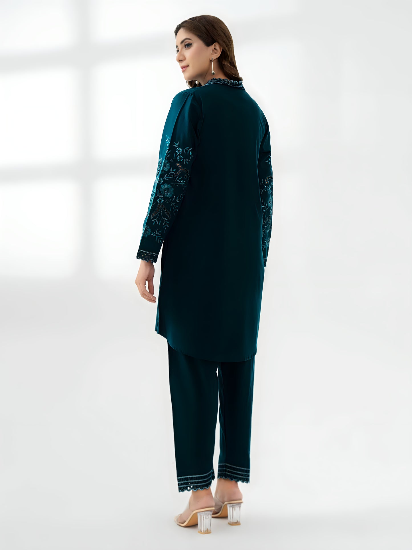2 Piece Stone Linen-Embroidered (Pret)