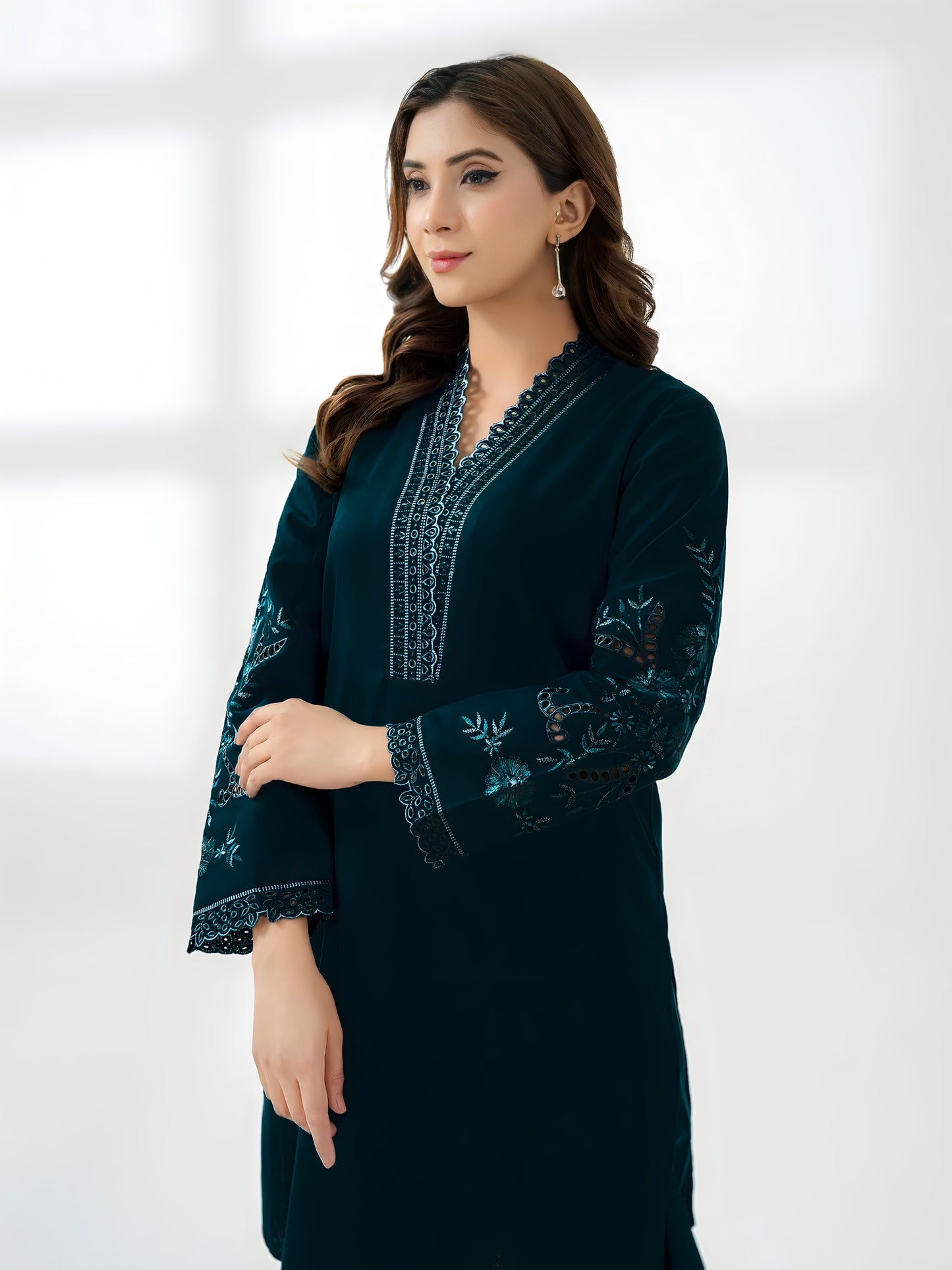 2 Piece Stone Linen-Embroidered (Pret)