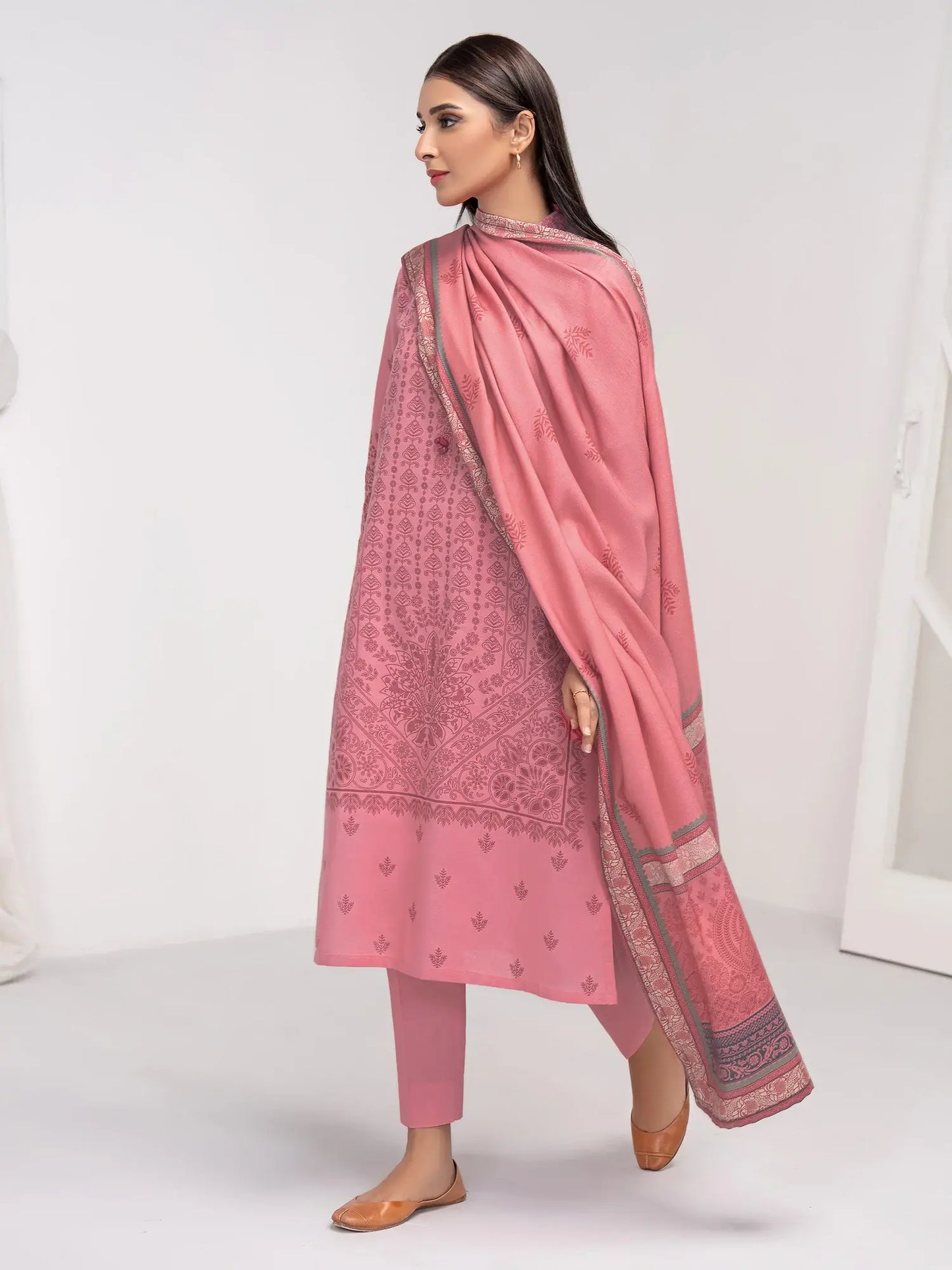 3 Piece Stone Linen-Printed (With Shawl)