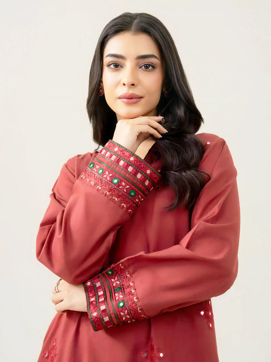 2 Piece Stone Linen-Embroidered (Pret)