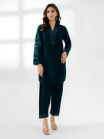 2 Piece Stone Linen-Embroidered (Pret)