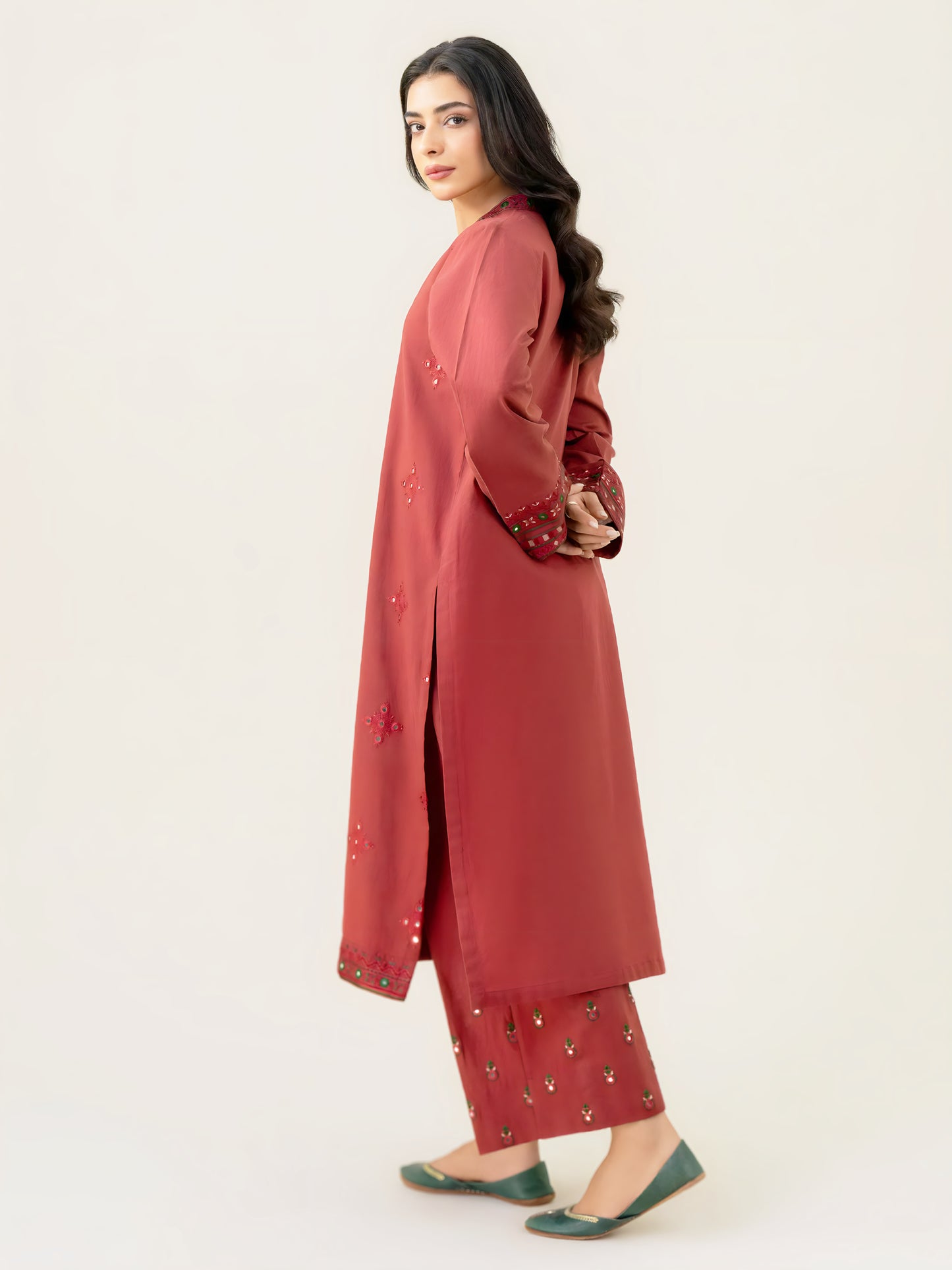 2 Piece Stone Linen-Embroidered (Pret)