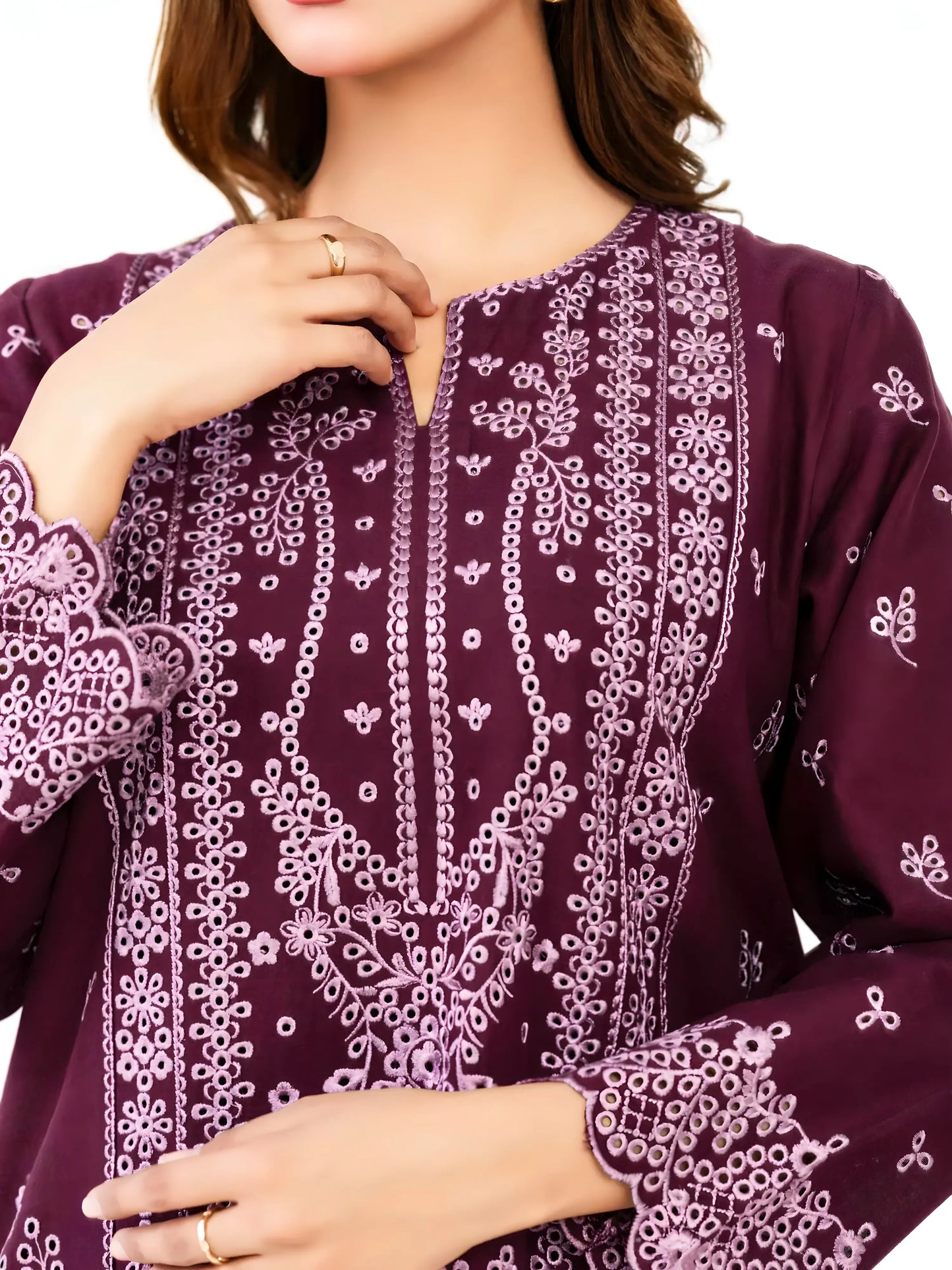 2 Piece Stone Linen Full Embroidered (Pret)