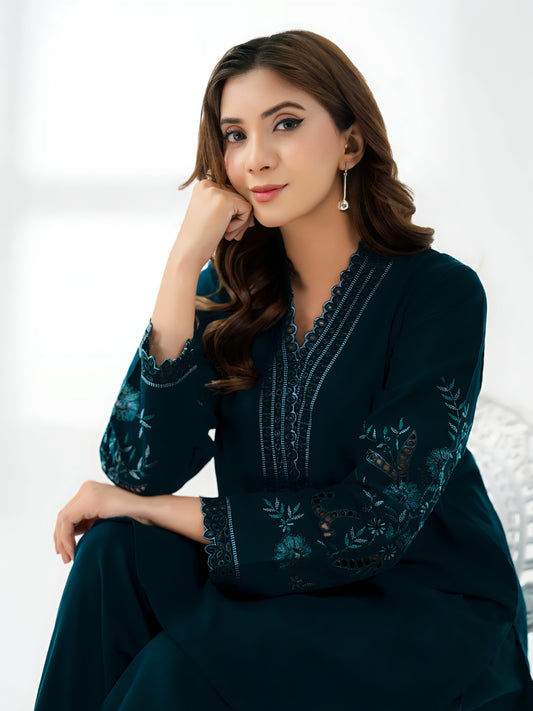 2 Piece Stone Linen-Embroidered (Pret)