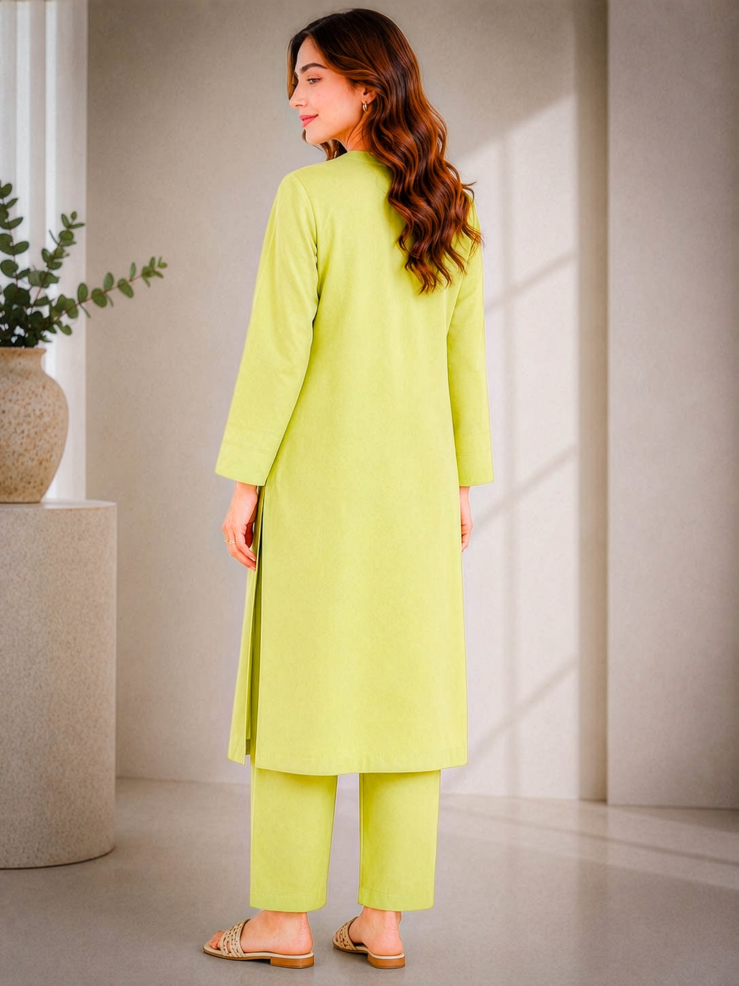 Lime Green Straight Kurta Set ( Pret )