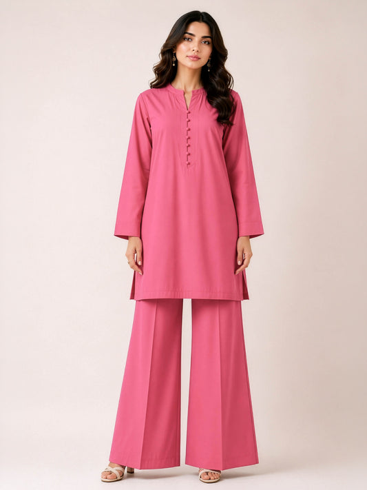 Solid Rose Pink Ethnic Kurta with Palazzo Pant