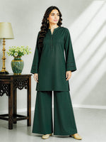 Bottle Green Solid Kurta Palazzo Co-Ord Set