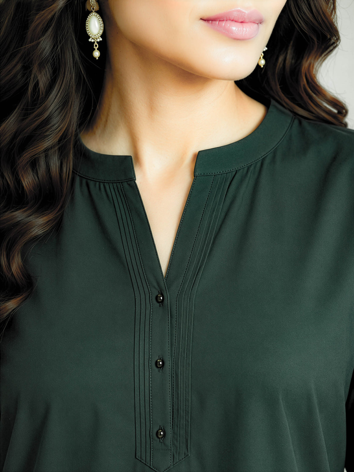 Bottle Green Solid Kurta Palazzo Co-Ord Set