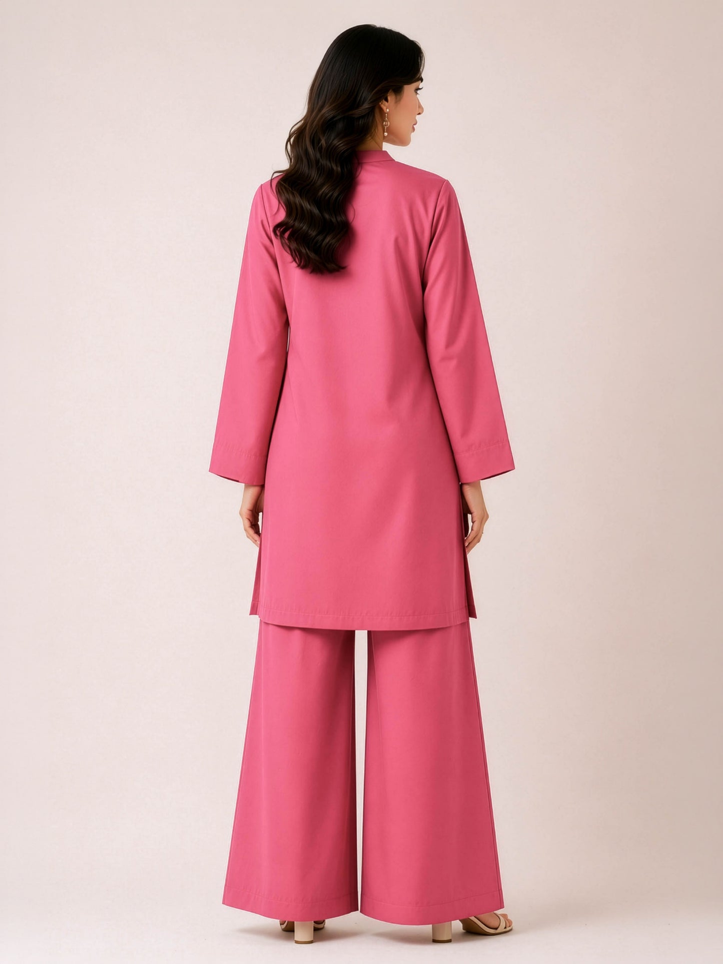 Solid Rose Pink Ethnic Kurta with Palazzo Pant
