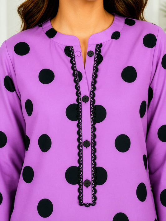 Lilac Polka Charm – Unstitched 2 Piece Linen Suit