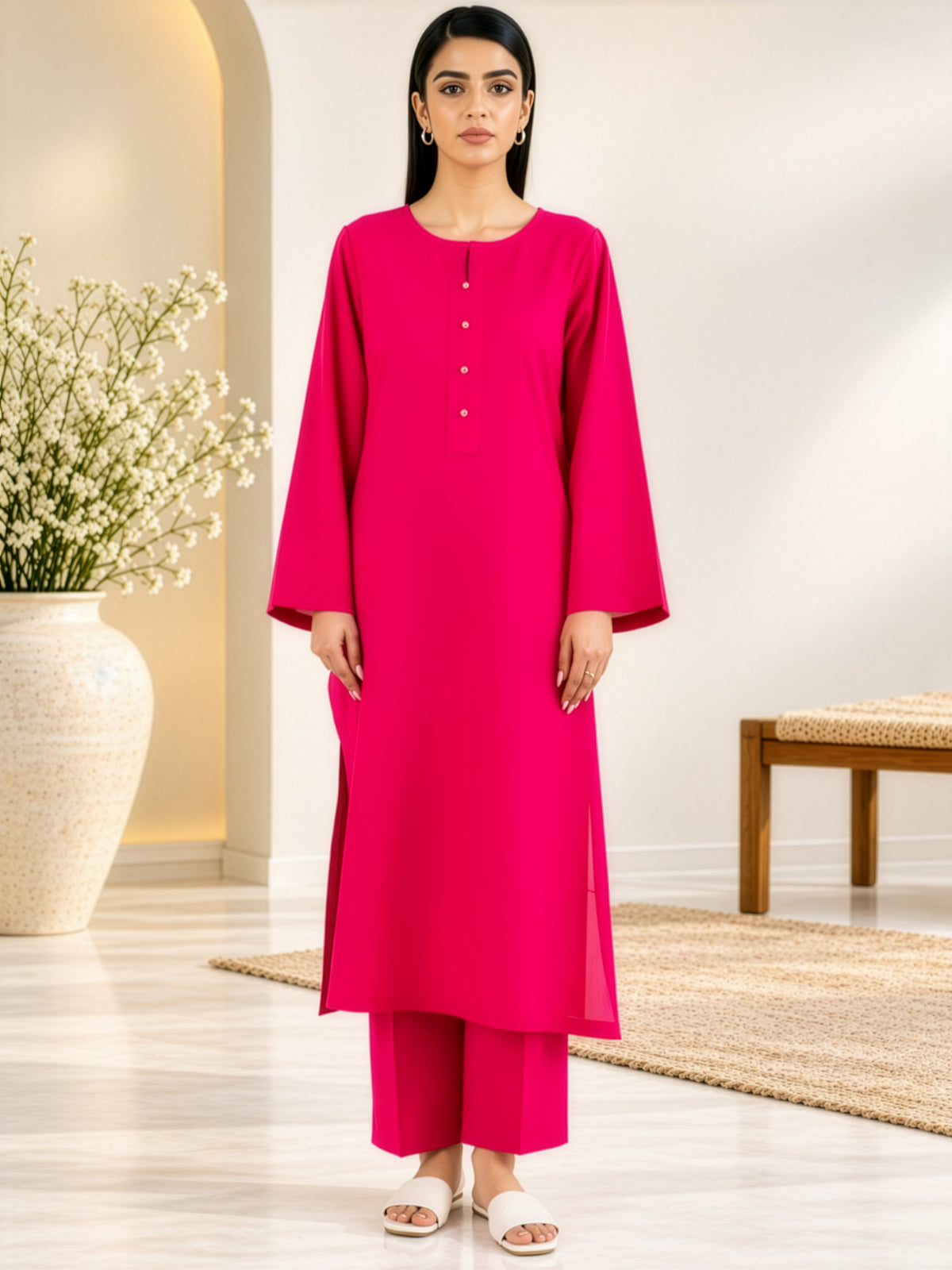 Women's Fuchsia Pink Straight Kurta with Trouser