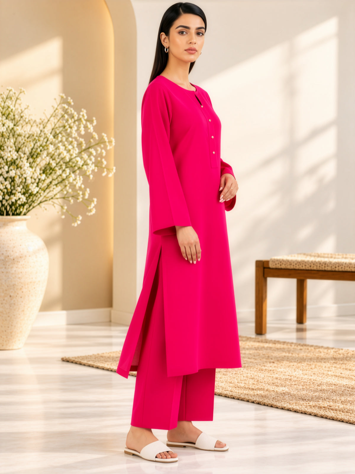 Women's Fuchsia Pink Straight Kurta with Trouser