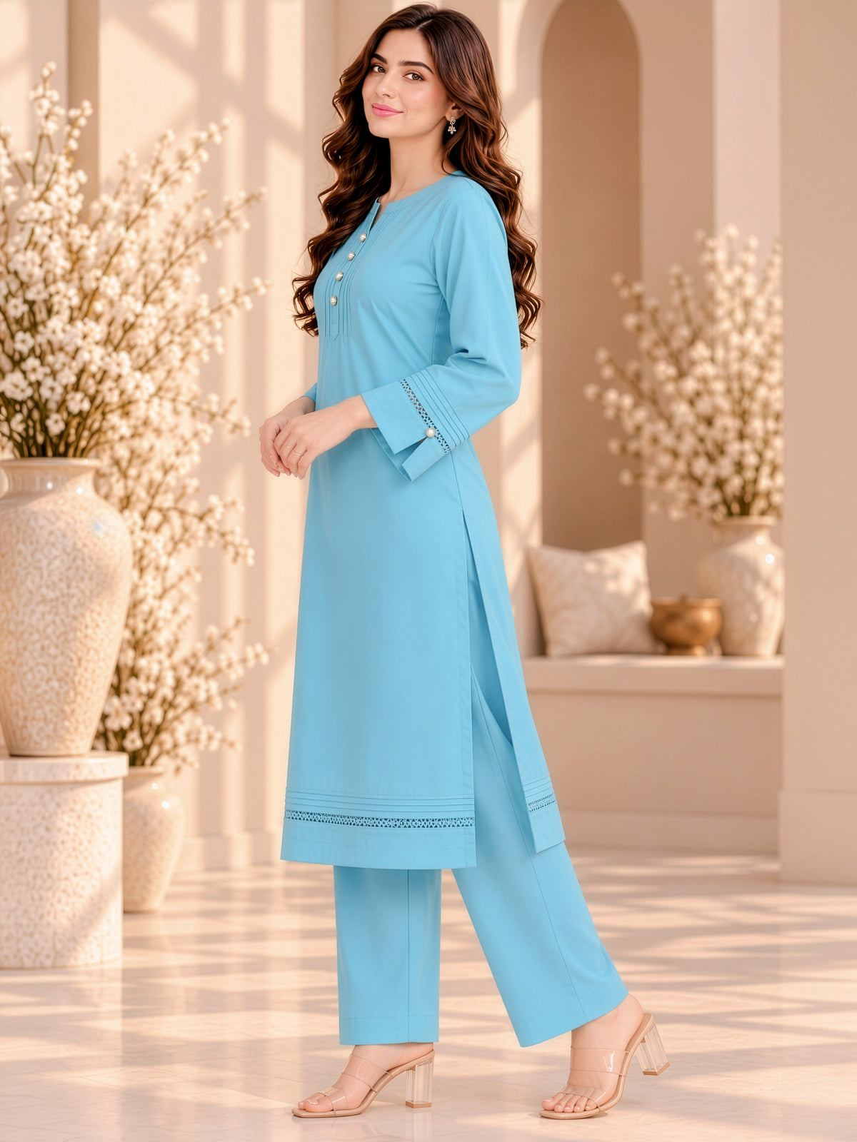 Aqua Muse – Premium Stone Linen Winter Suit