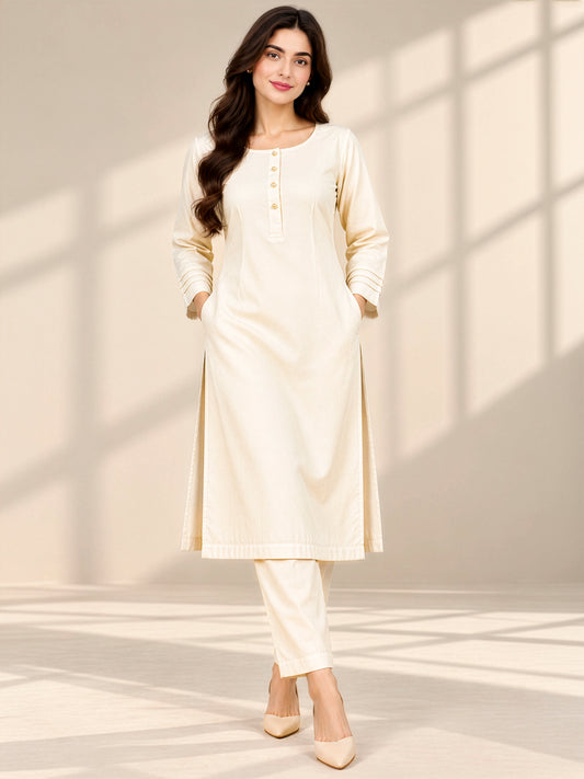 Ivory Grace – Premium Stone Linen Winter Kurta Set