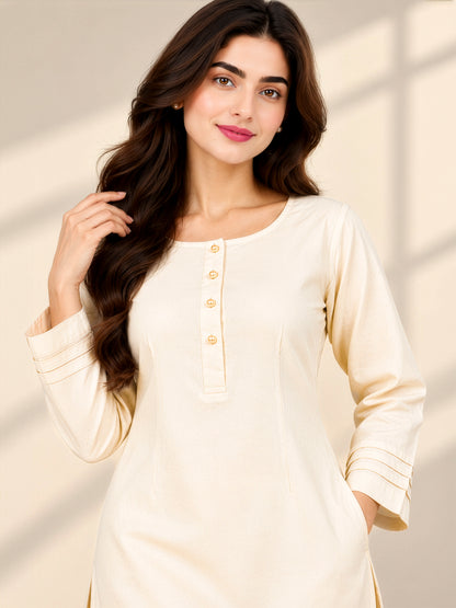 Ivory Grace – Premium Stone Linen Winter Kurta Set