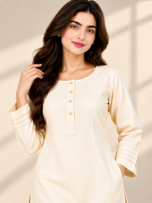 Ivory Grace – Premium Stone Linen Winter Kurta Set