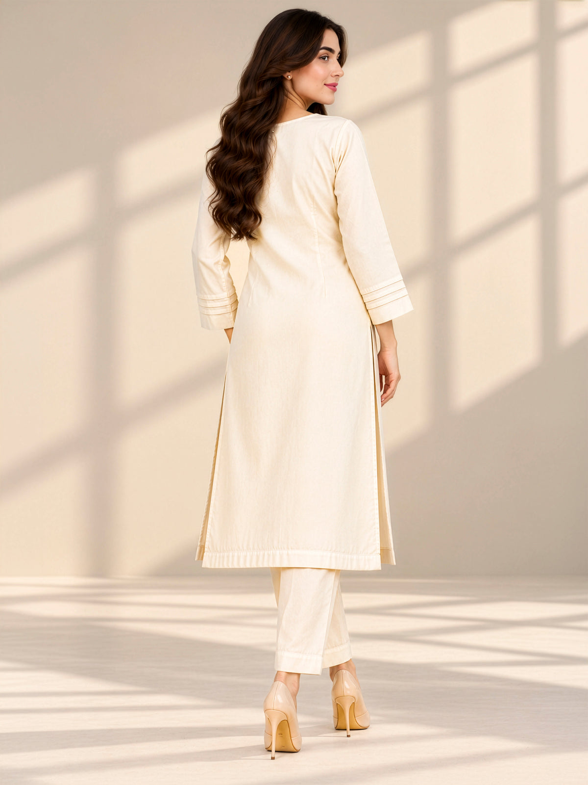 Ivory Grace – Premium Stone Linen Winter Kurta Set