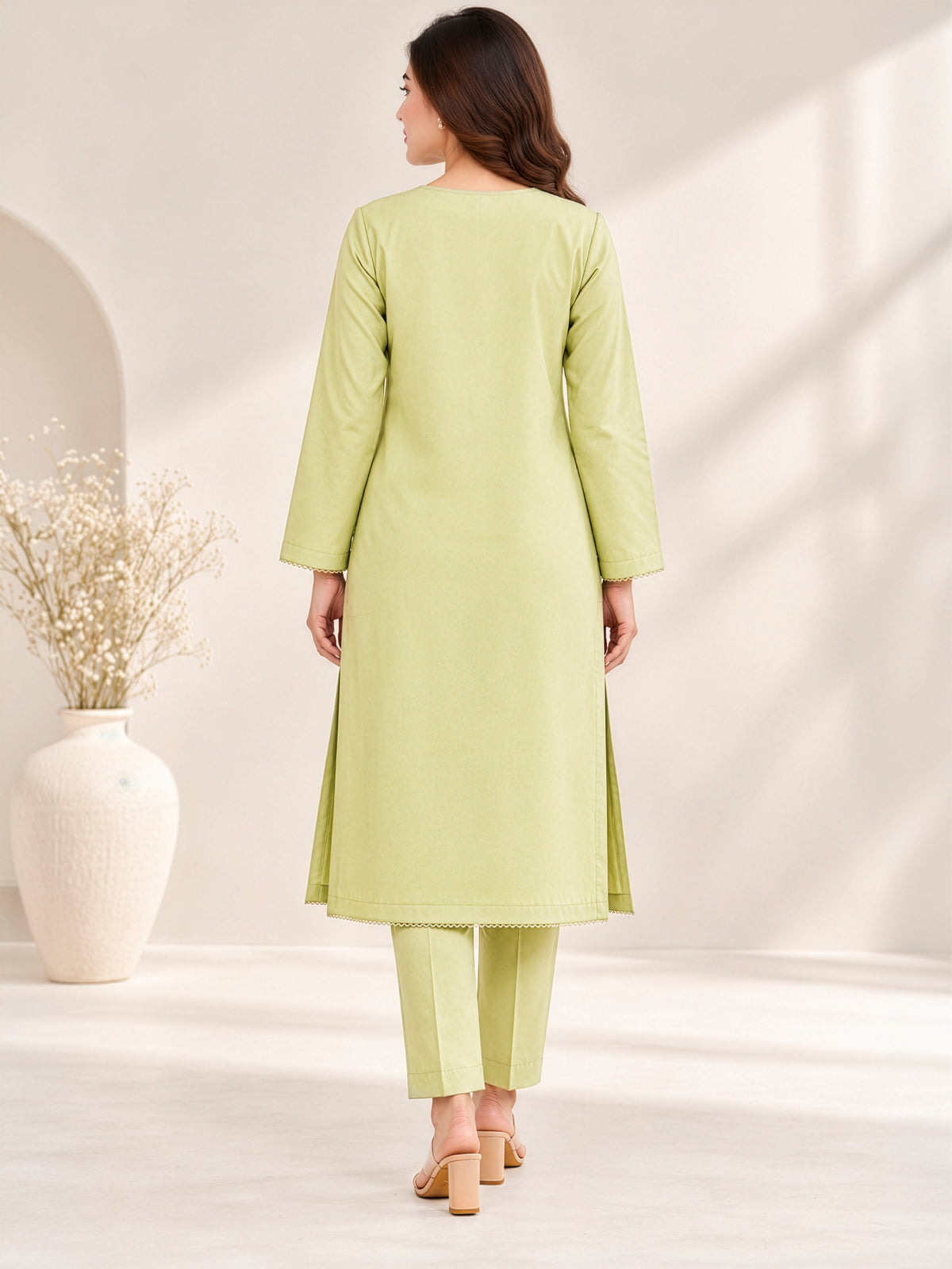 Sage Grace – Premium Stone Linen Winter Kurta Set