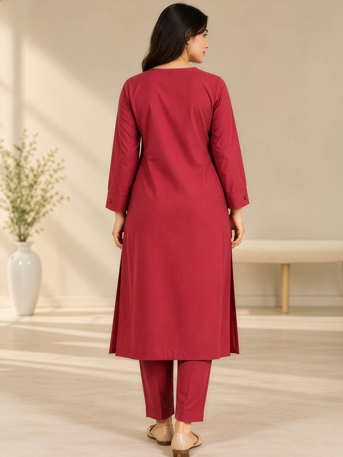 Rosewood Elegance – Premium Stone Linen Winter Kurta Set
