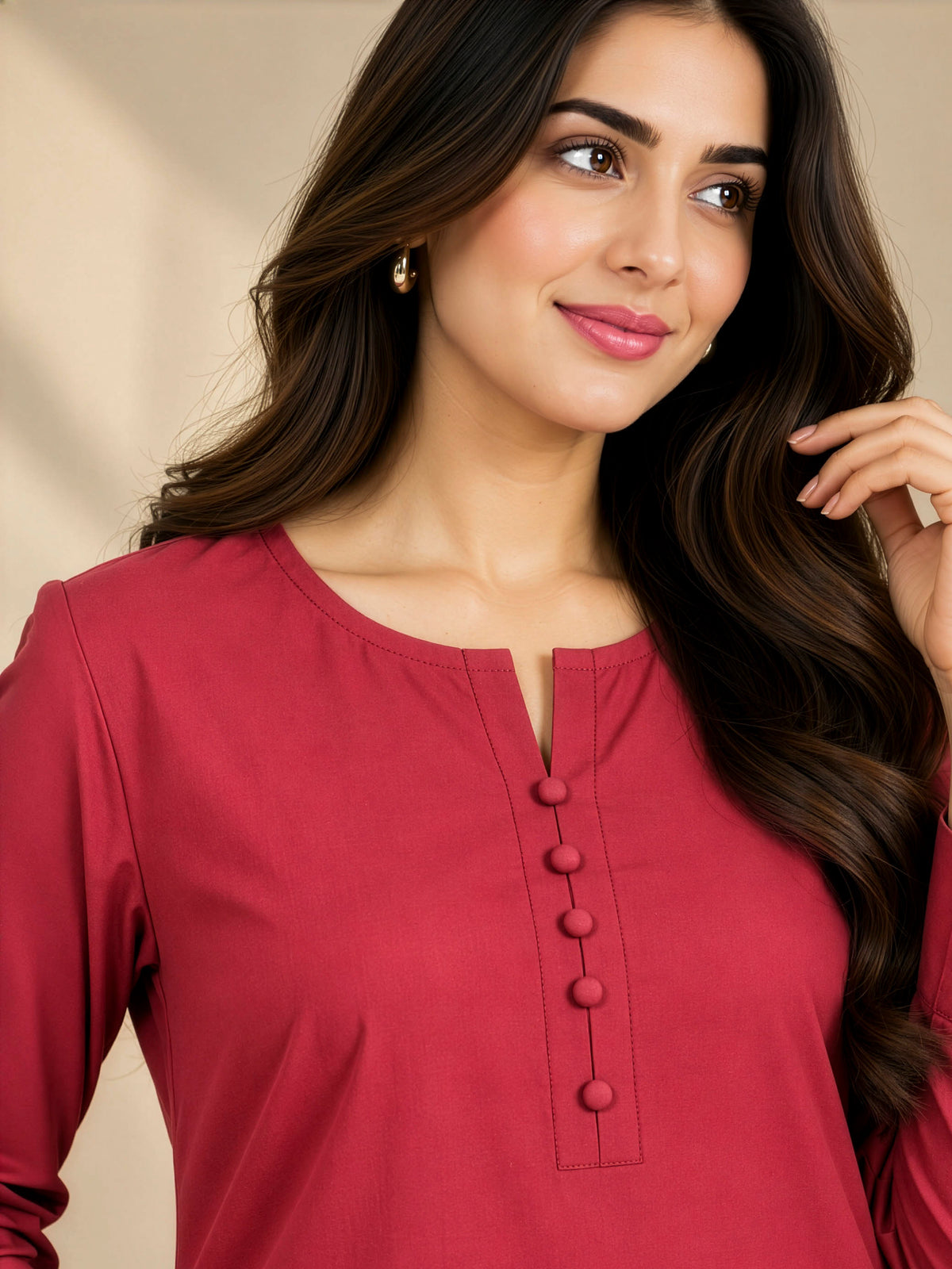 Rosewood Elegance – Premium Stone Linen Winter Kurta Set