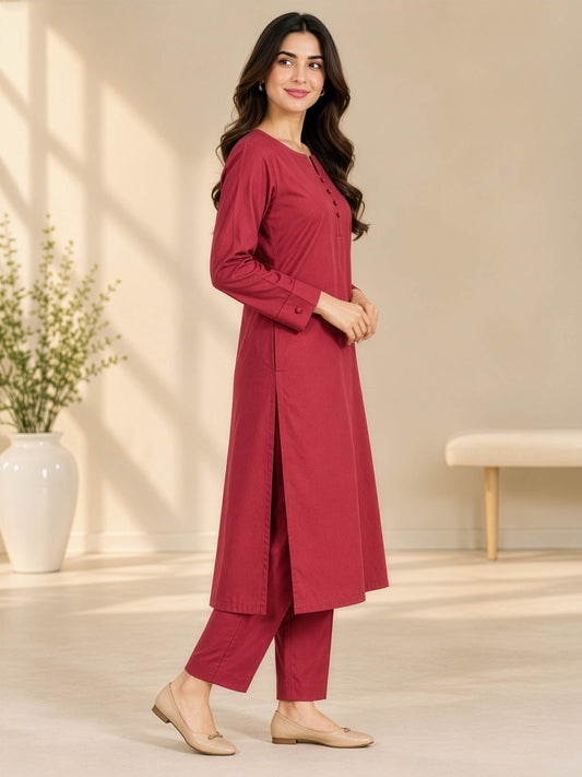Rosewood Elegance – Premium Stone Linen Winter Kurta Set