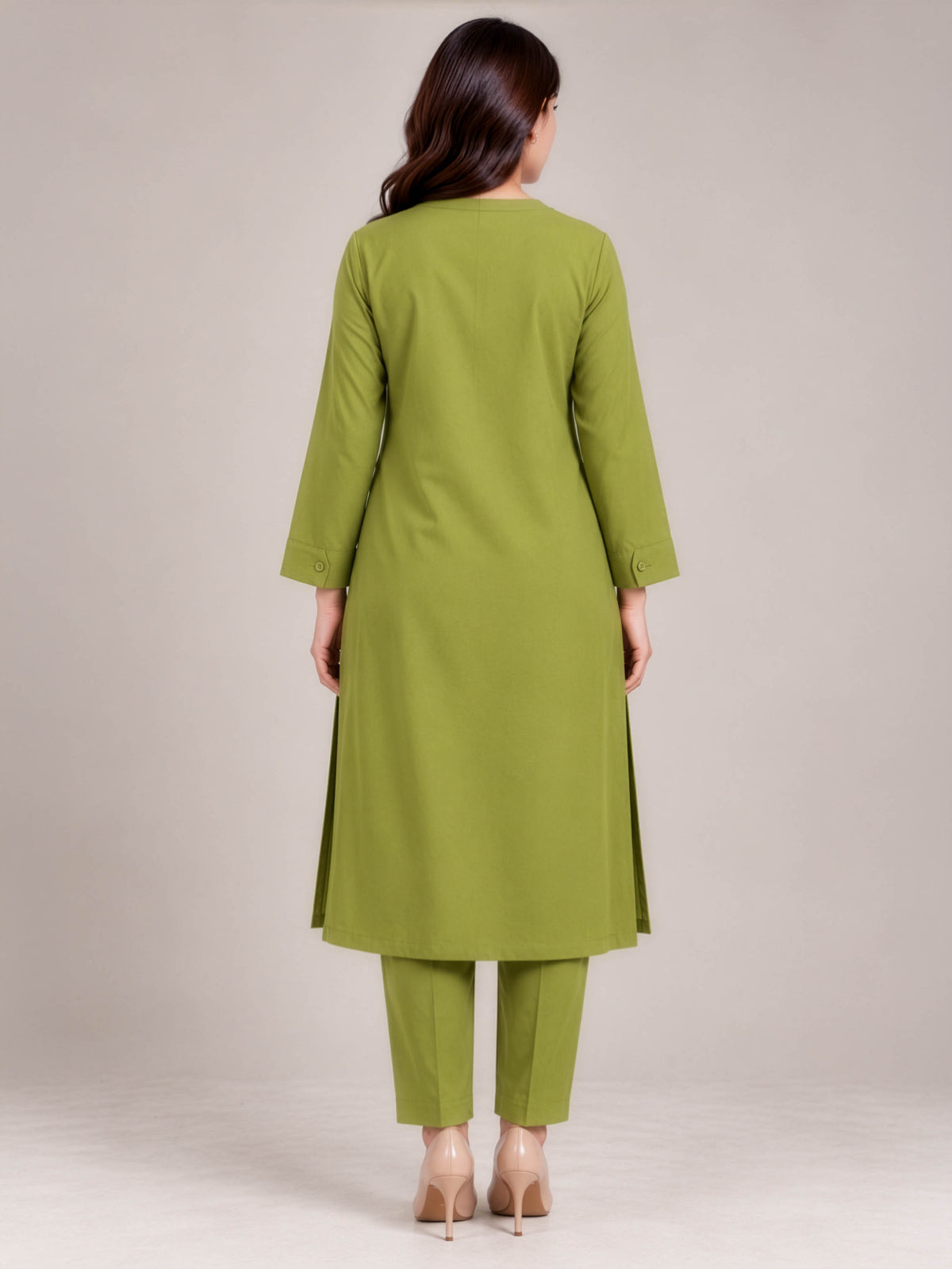 Olive Aura – Stone Linen Winter Kurta Set