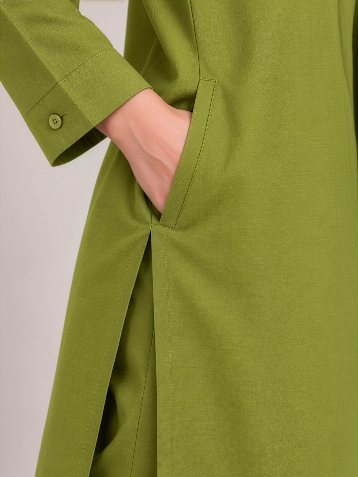 Olive Aura – Stone Linen Winter Kurta Set