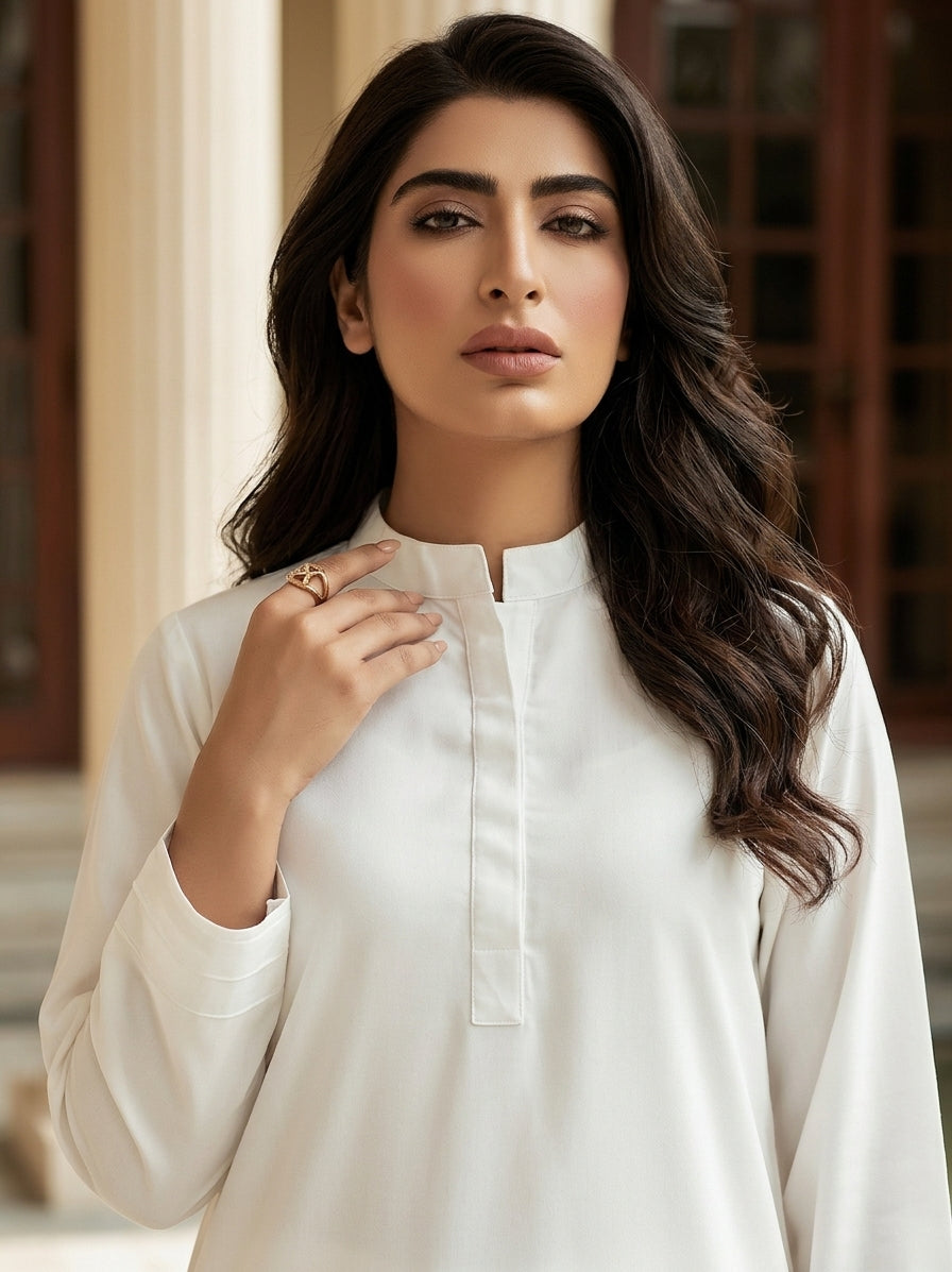 Classic Ivory White Straight Kurta & Trouser Set