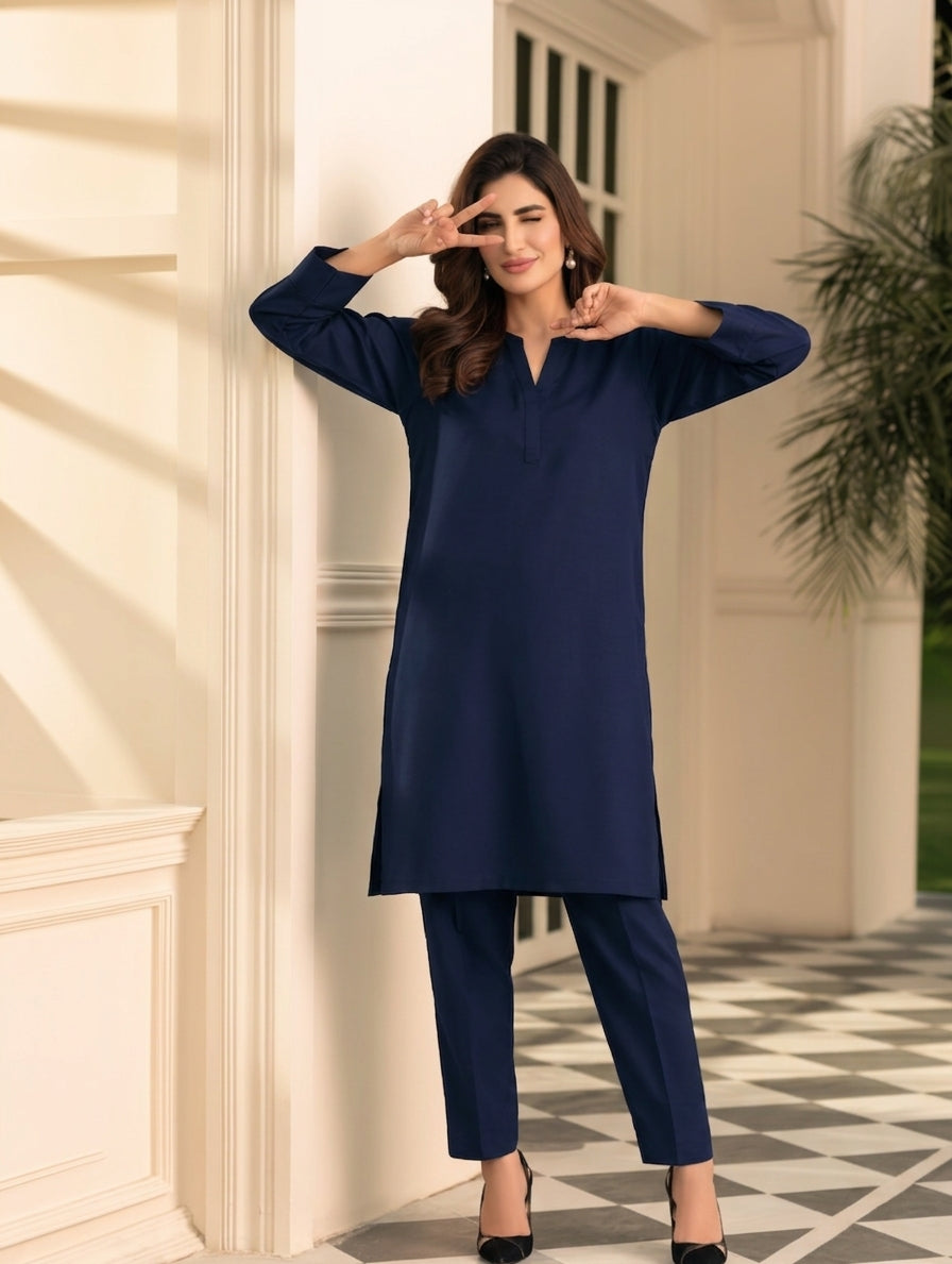 Midnight Navy Straight Kurta & Trouser Set