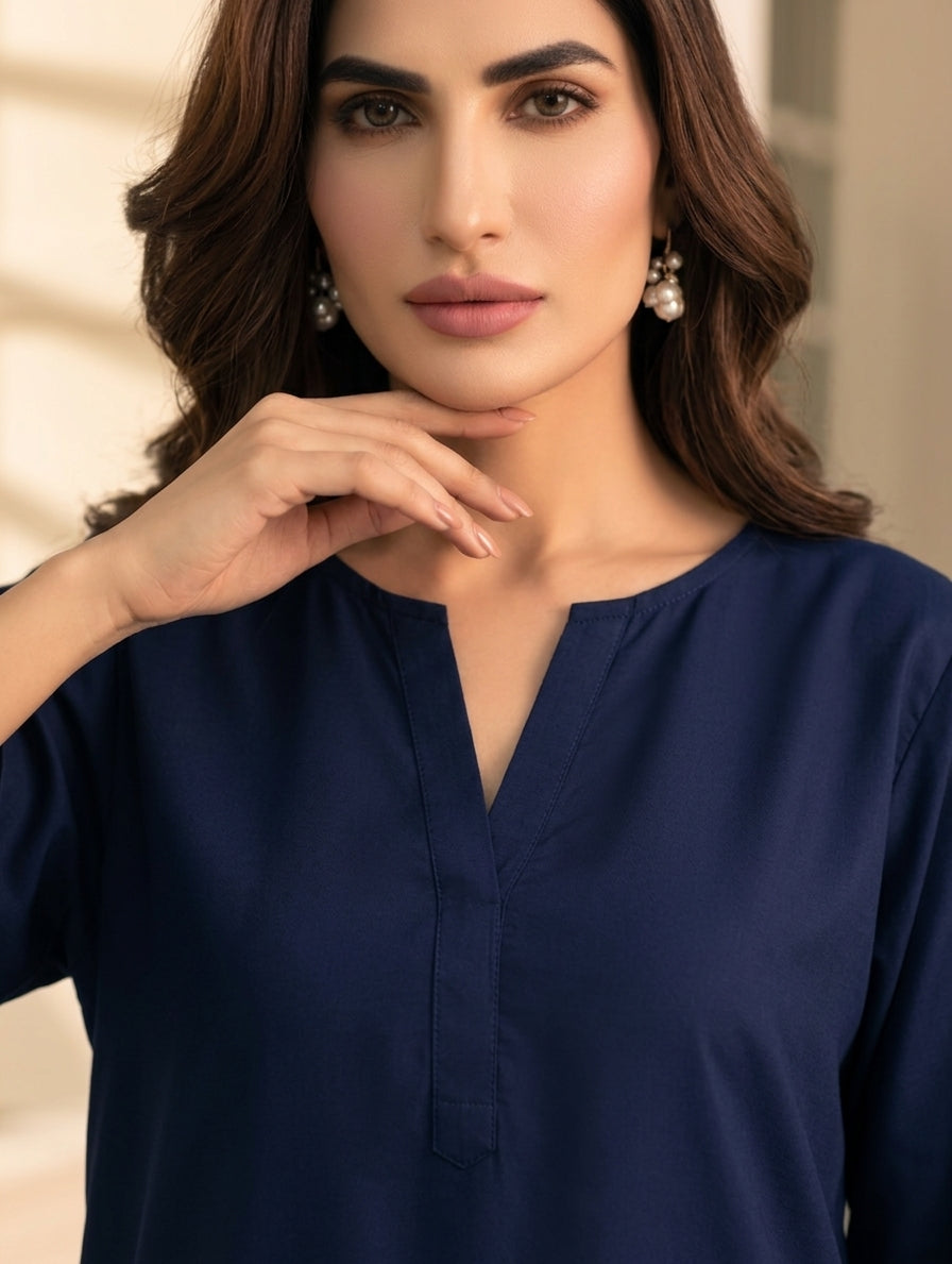 Midnight Navy Straight Kurta & Trouser Set