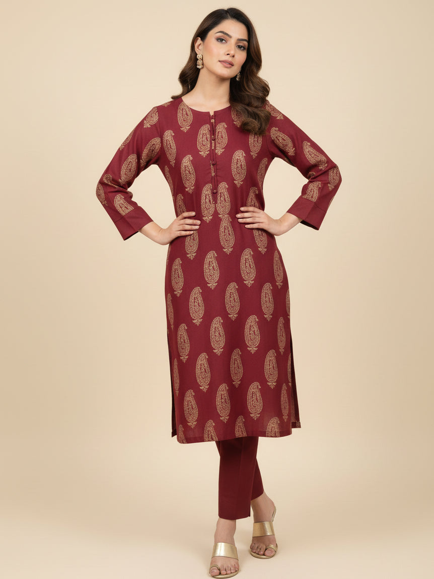 Premium Dhanak 2 PCS Printed Kurta Set ( Pret )
