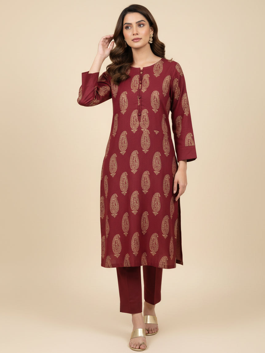 Premium Dhanak 2 PCS Printed Kurta Set ( Pret )