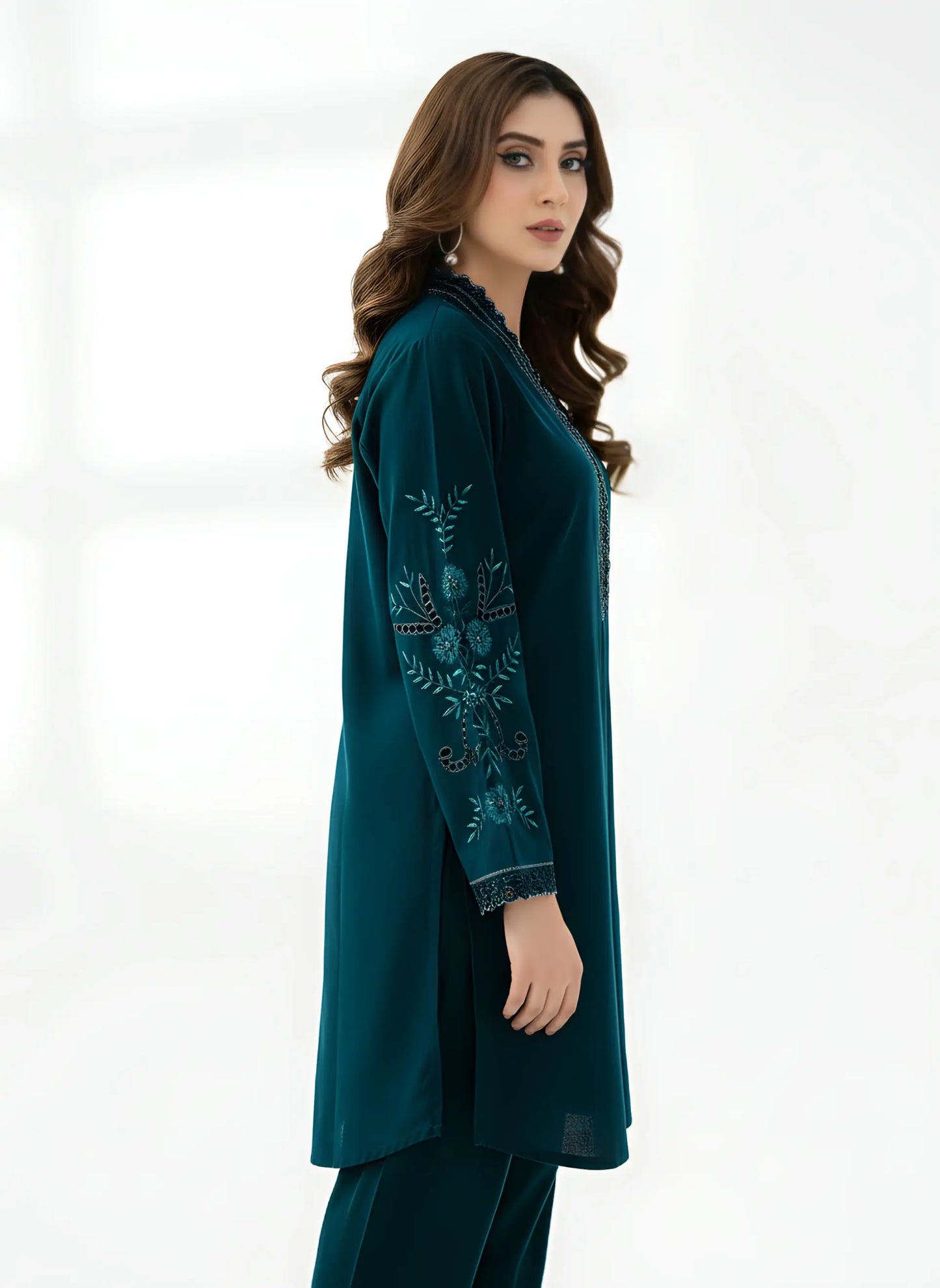 2 Piece Stone Linen-Embroidered (Pret)