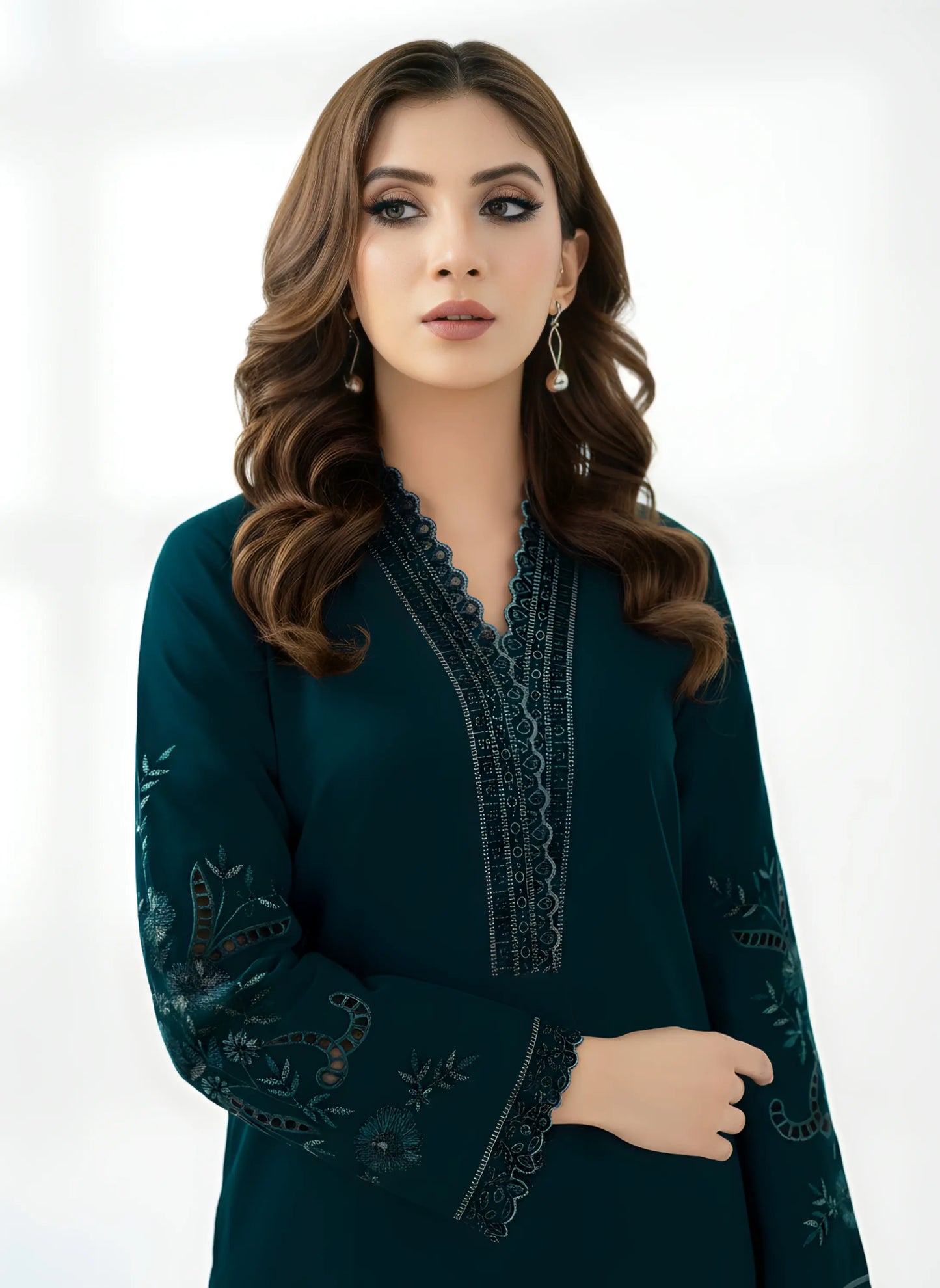 2 Piece Stone Linen-Embroidered (Pret)