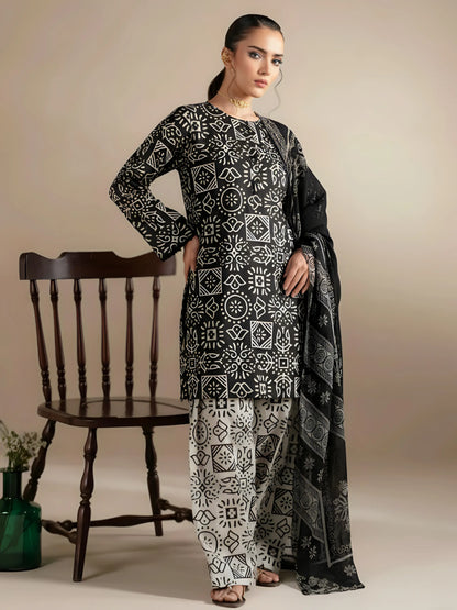 3 Piece Stone Linen-Printed (Pret)